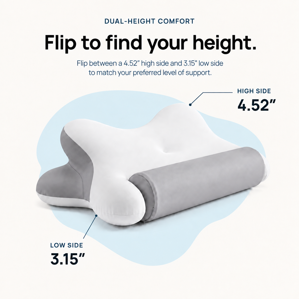 Nekko Align pillow in Dusk Gray, dual-height design