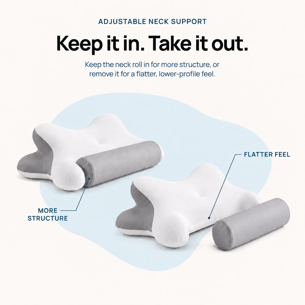 Nekko Align pillow in Dusk Gray, dual-height detail