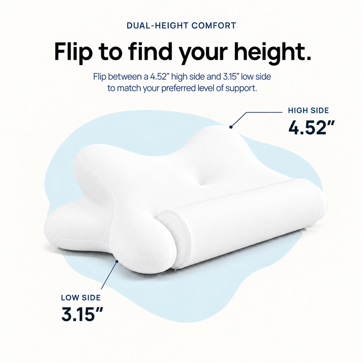 Nekko Align pillow in Cloud White, dual-height design