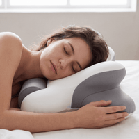 Nekko Align pillow in Dusk Gray, side-sleeper lifestyle